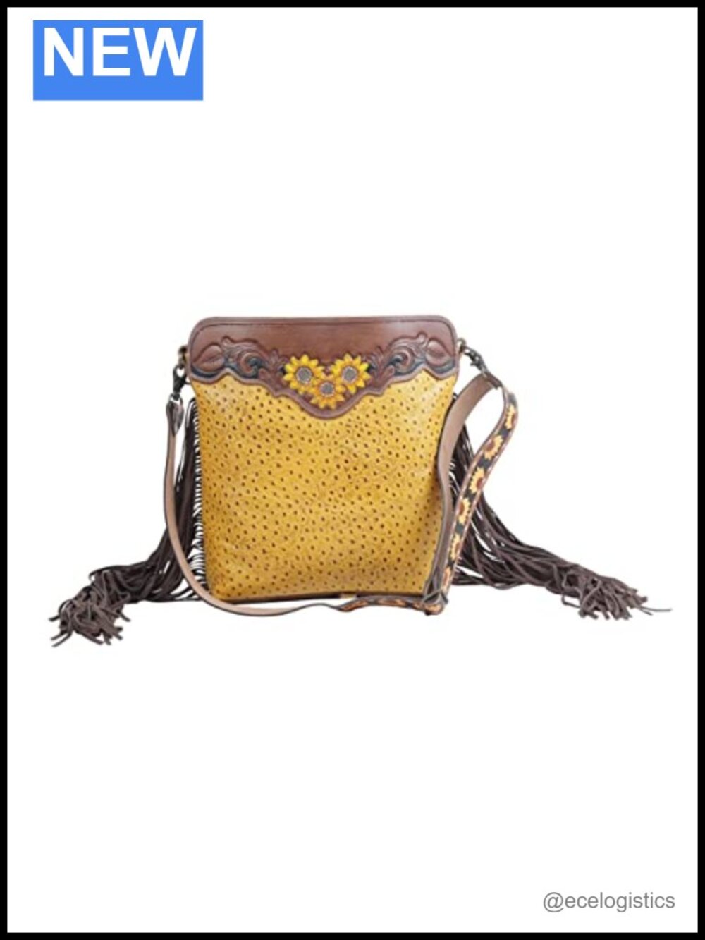 Hand-Tooled Canvas Shoulder Bag with Leather Trim